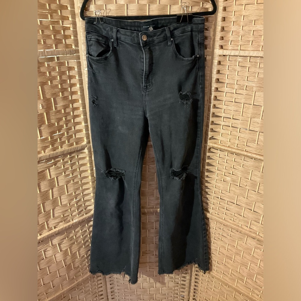 Risen Black Distressed Flare Jeans
